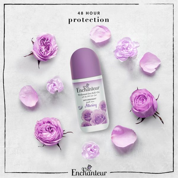 Enchanteur Perfumed Deo Roll-on Alluring – It kills 99.9% bacteria, is quick drying, ensures non-residue on clothes & is non-sticky. It is infused with the seductive, hypnotizing Alluring fragrance that blends tantalizing Bergamot and Passion Fruit with an intoxicating bouquet of Rose and Iris, enhanced with rich Vanilla.