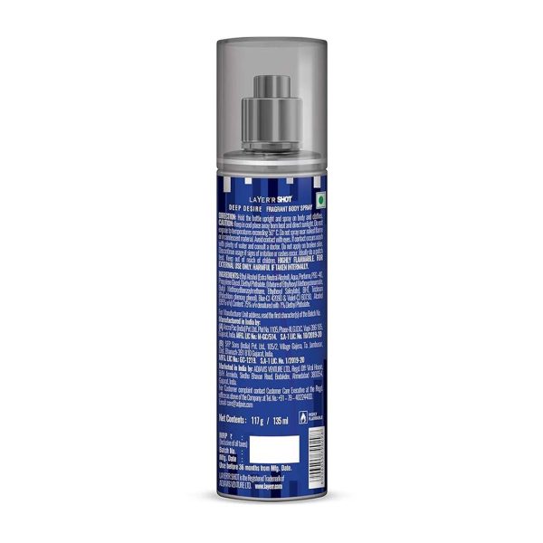 Layer'r Shot Deep Desire refreshing body spray for men’s daily grooming.
