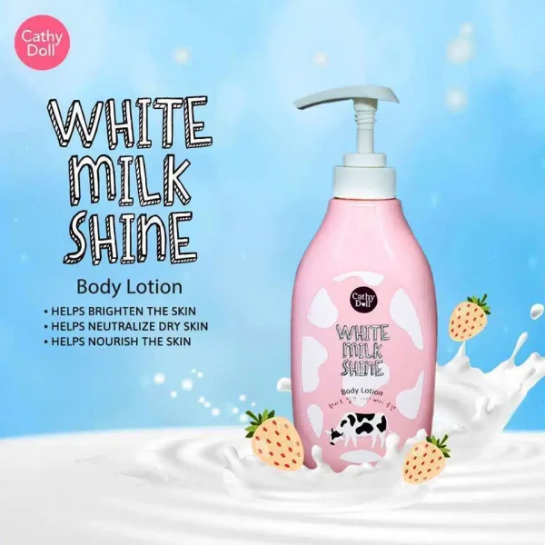 Cathy Doll White Milk Shine Body Lotion moisturizes and enhances glow.