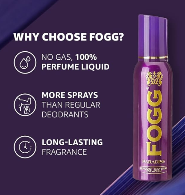 Fogg Paradise Men Body Spray fragrance combines floral notes with a touch of fruitiness, evoking a sense of freshness and energy.