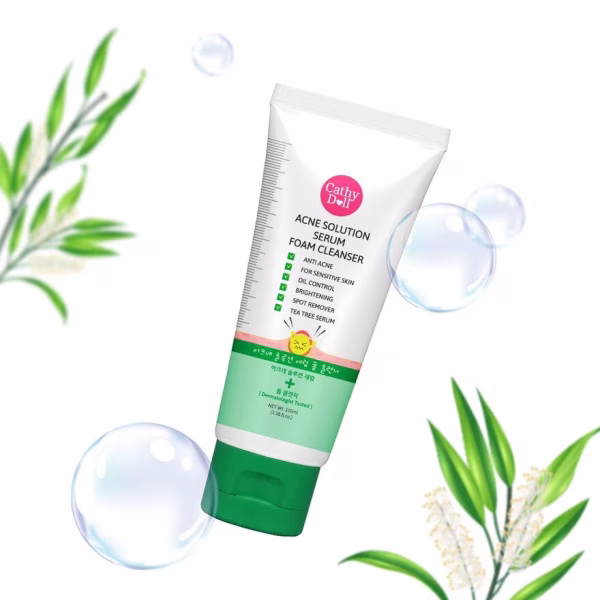 Cathy Doll Acne Solution Cleanser 100ml, serum-infused foam for oily and acne-prone skin.