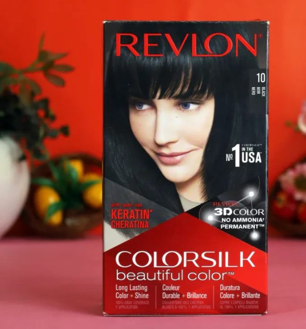 Revlon Silk Hair Color Black 10 nourishing long-lasting hair dye.
